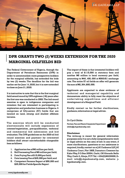 Cover of DPR Grants Two (2) Weeks Extension For The 2020 Marginal Oilfields Bid