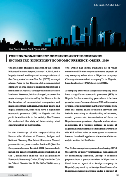 Cover of Foreign/Non-Resident Companies and the Companies Income Tax (Significant Economic Presenc) Order, 2020